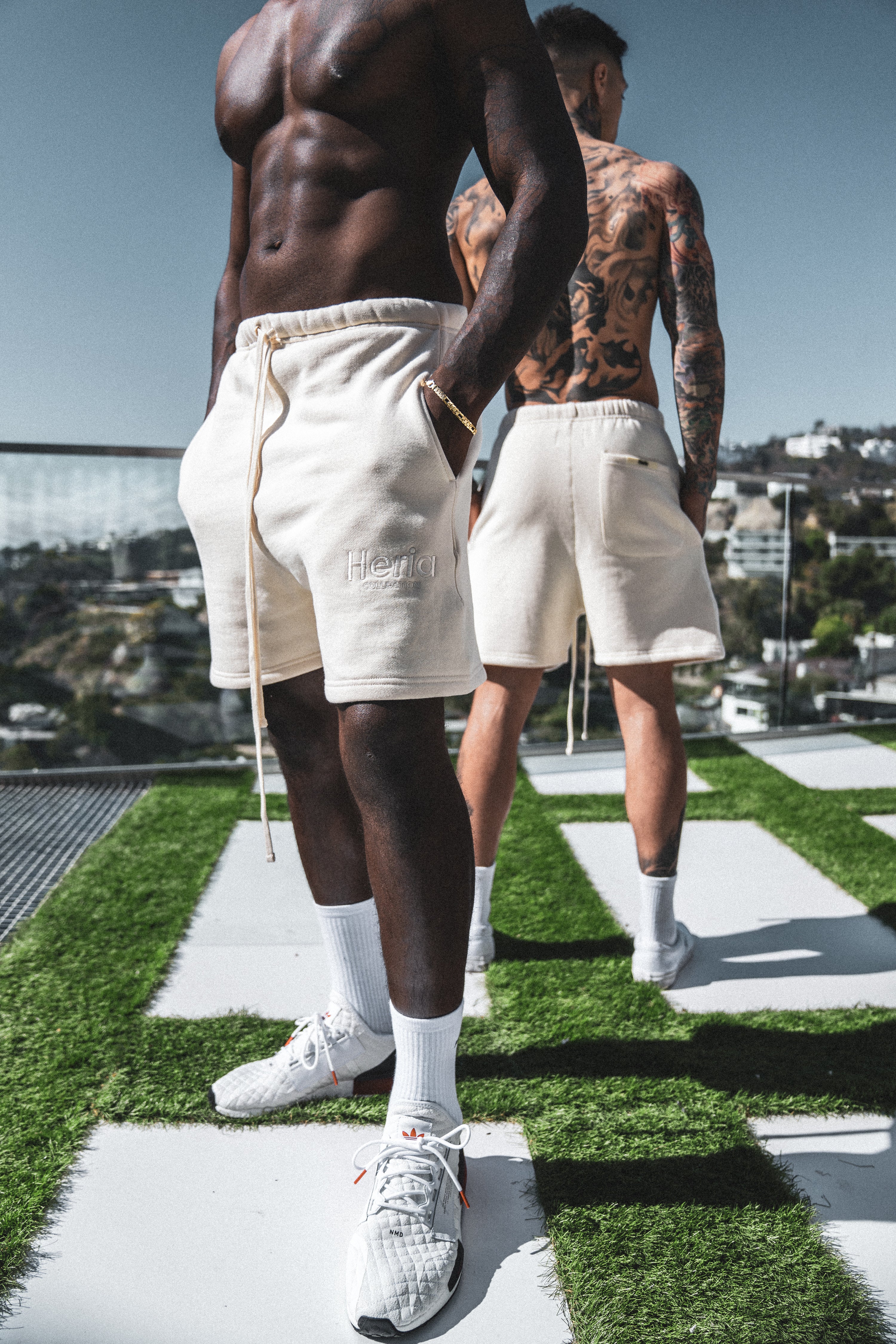 Heria Embroidered Sweat Shorts - Beige - Image 3